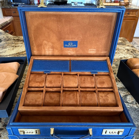 Brand New- Blue- Bosphorus Leather Luxury Watch Case w/ Storage Compartments - Picture 10 of 12